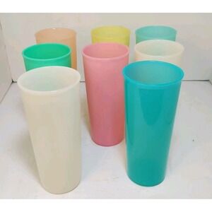 Set of 8 Vintage 16 oz Tupperware 6-1/2" Tumblers #107 Pink Orange Green‎ Blue